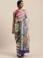 Pure Silk Resham Tassel And Striped Work Saree