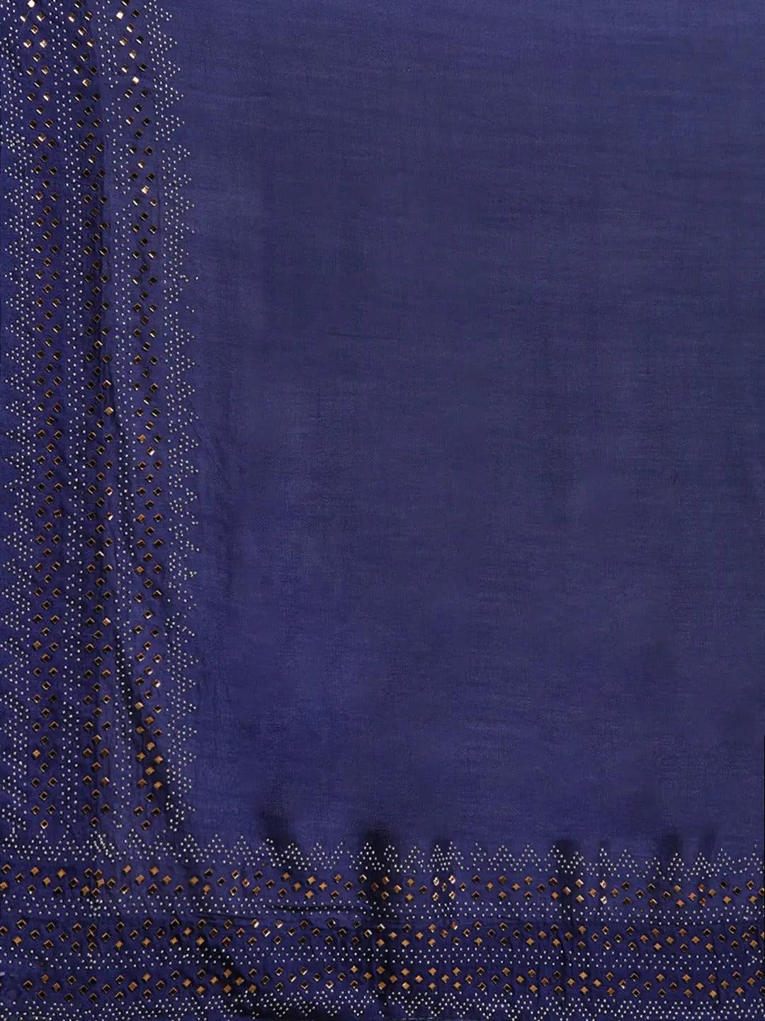 Stylish Navy Solid And Stones Work Poly Silk Saree