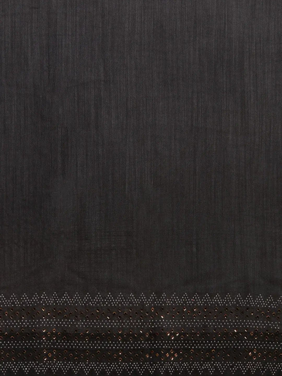 Stylish Black Solid And Stones Work Poly Silk Saree