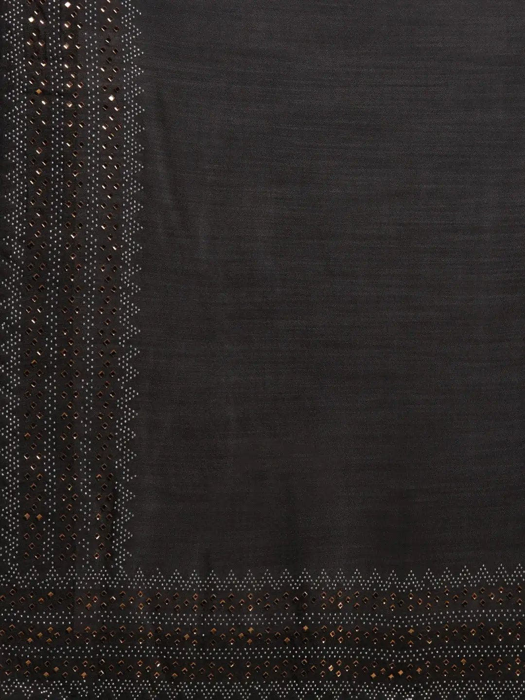 Stylish Black Solid And Stones Work Poly Silk Saree
