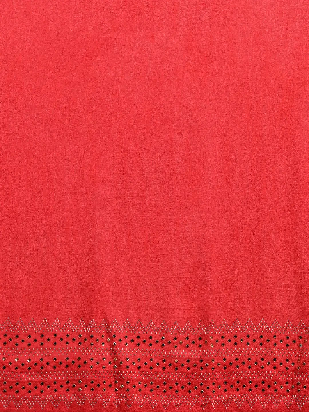 Stylish Red Solid And Stones Work Poly Silk Saree