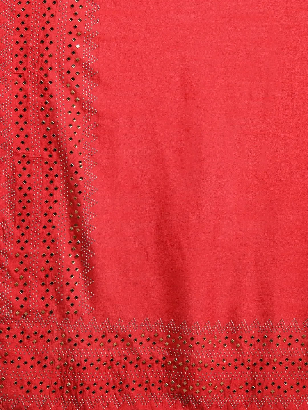 Stylish Red Solid And Stones Work Poly Silk Saree