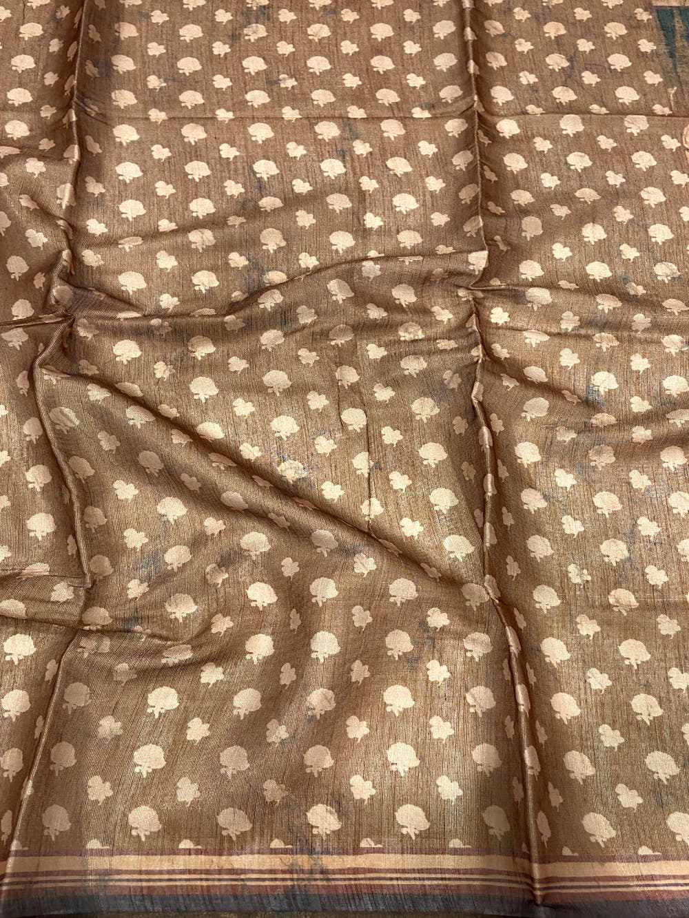 Coffee Brown Floral Stripes Tissue Saree