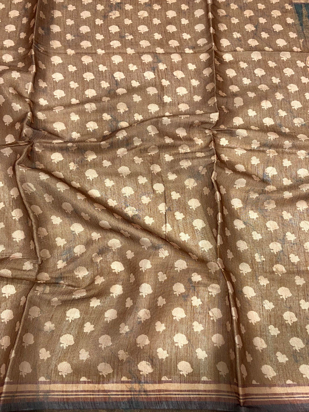 Coffee Brown Floral Stripes Tissue Saree