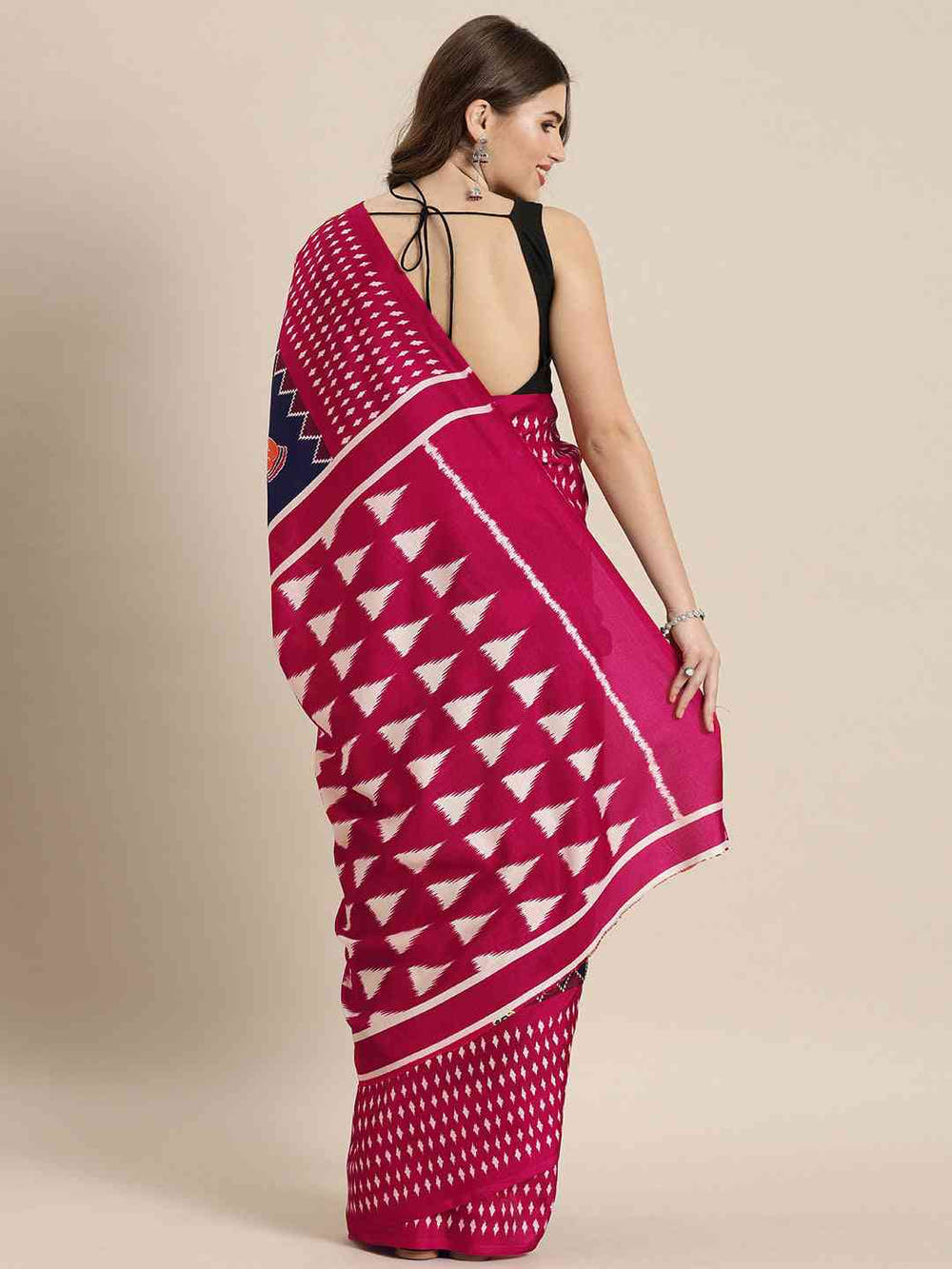 Stylish Navy Blue Colour Linen Kalamkari Print Saree
