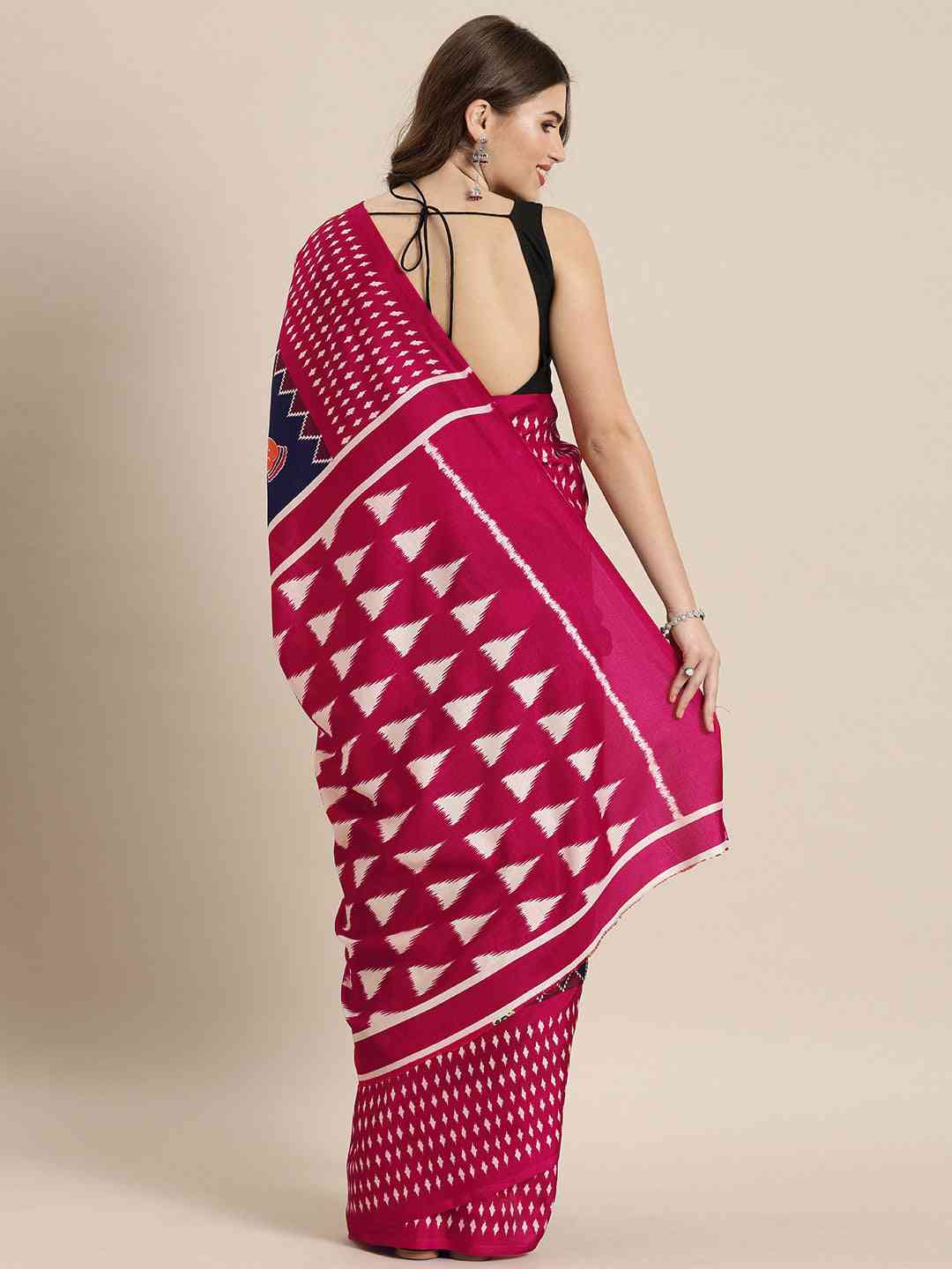 Stylish Navy Blue Colour Linen Kalamkari Print Saree