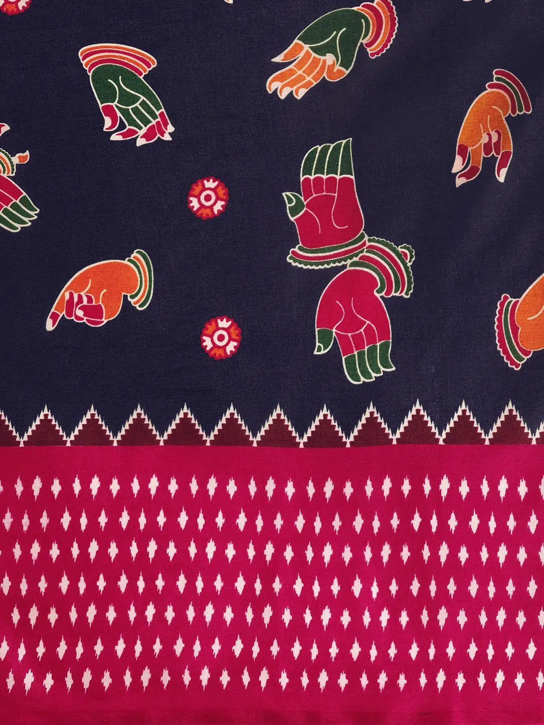 Stylish Navy Blue Colour Linen Kalamkari Print Saree