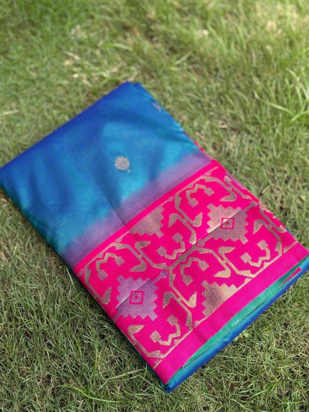 Azure Blue Soft Silk Kanjivaram Saree