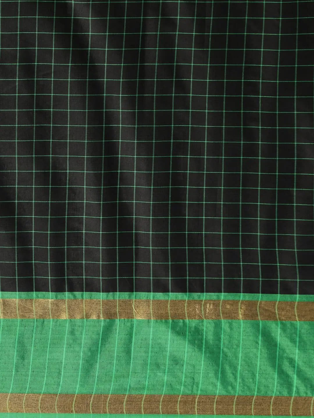 Stylish Black Colour Silk Cotton Checked And Zari Work Saree