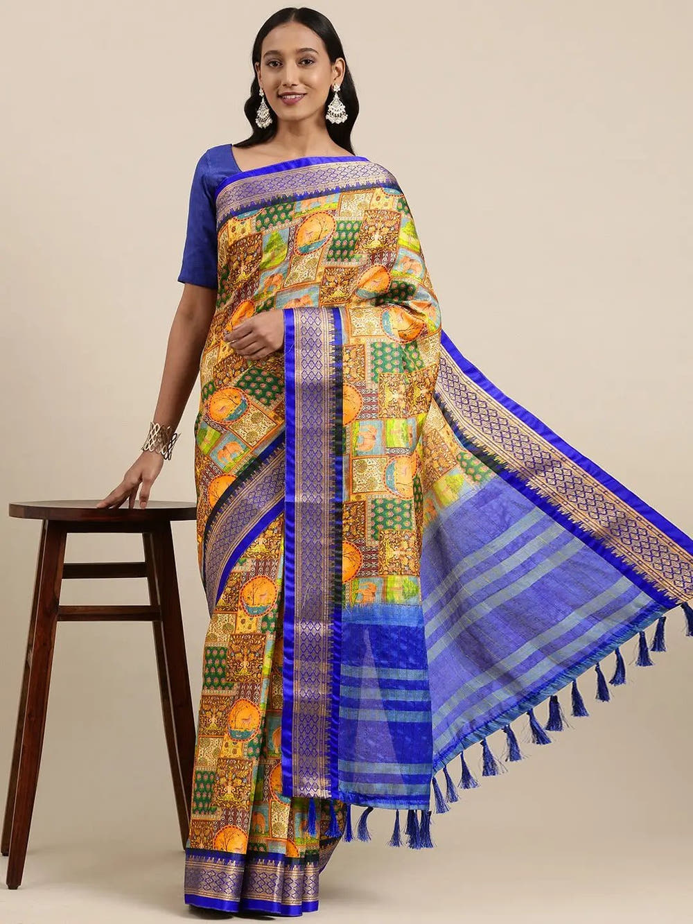 Uppada Silk Kalamkari Digital Print Saree
