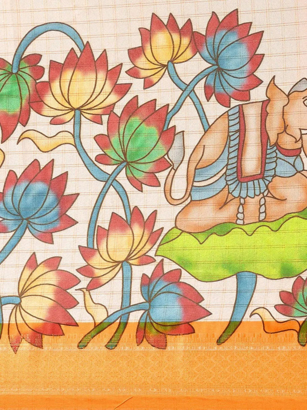 Orange Uppada Silk Kalamkari Digital Print Saree