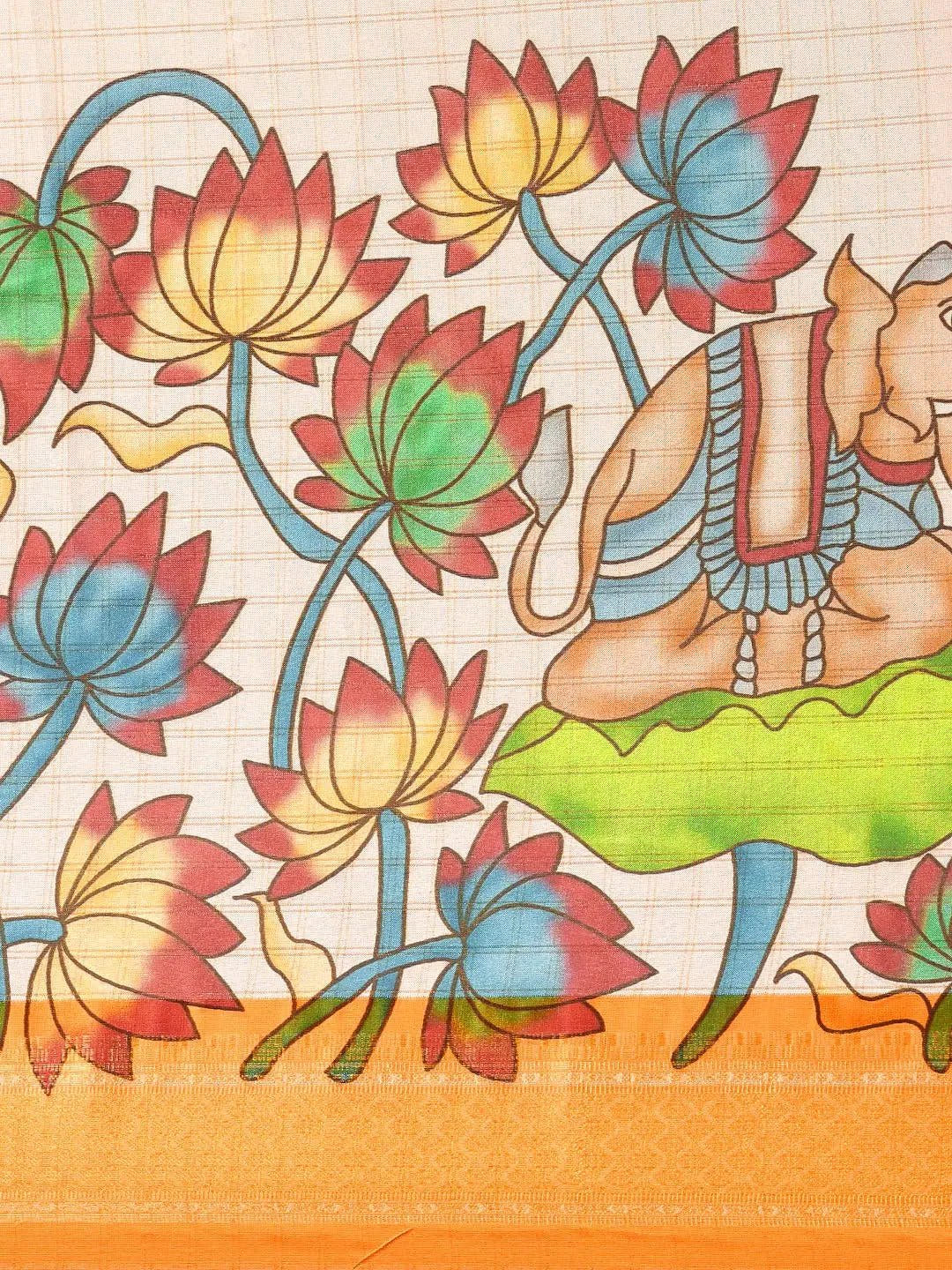 Orange Uppada Silk Kalamkari Digital Print Saree