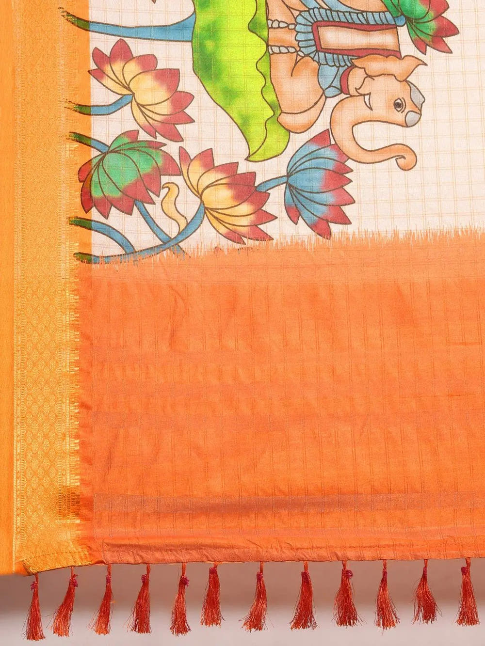 Orange Uppada Silk Kalamkari Digital Print Saree