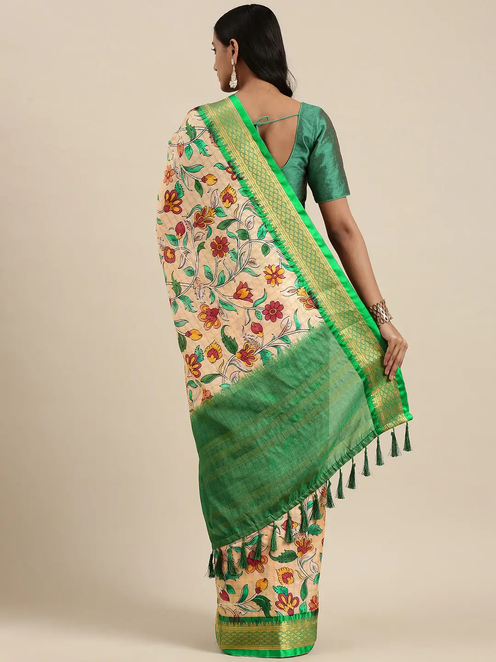 Attractive Lime Colour Kalamkari Digital Print Uppada Silk Saree