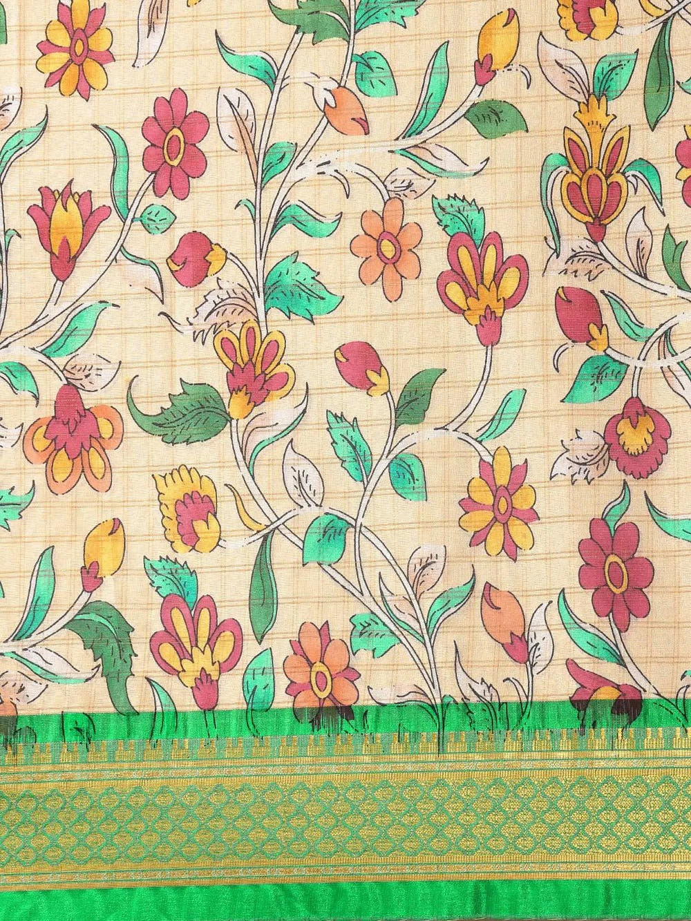 Attractive Lime Colour Kalamkari Digital Print Uppada Silk Saree