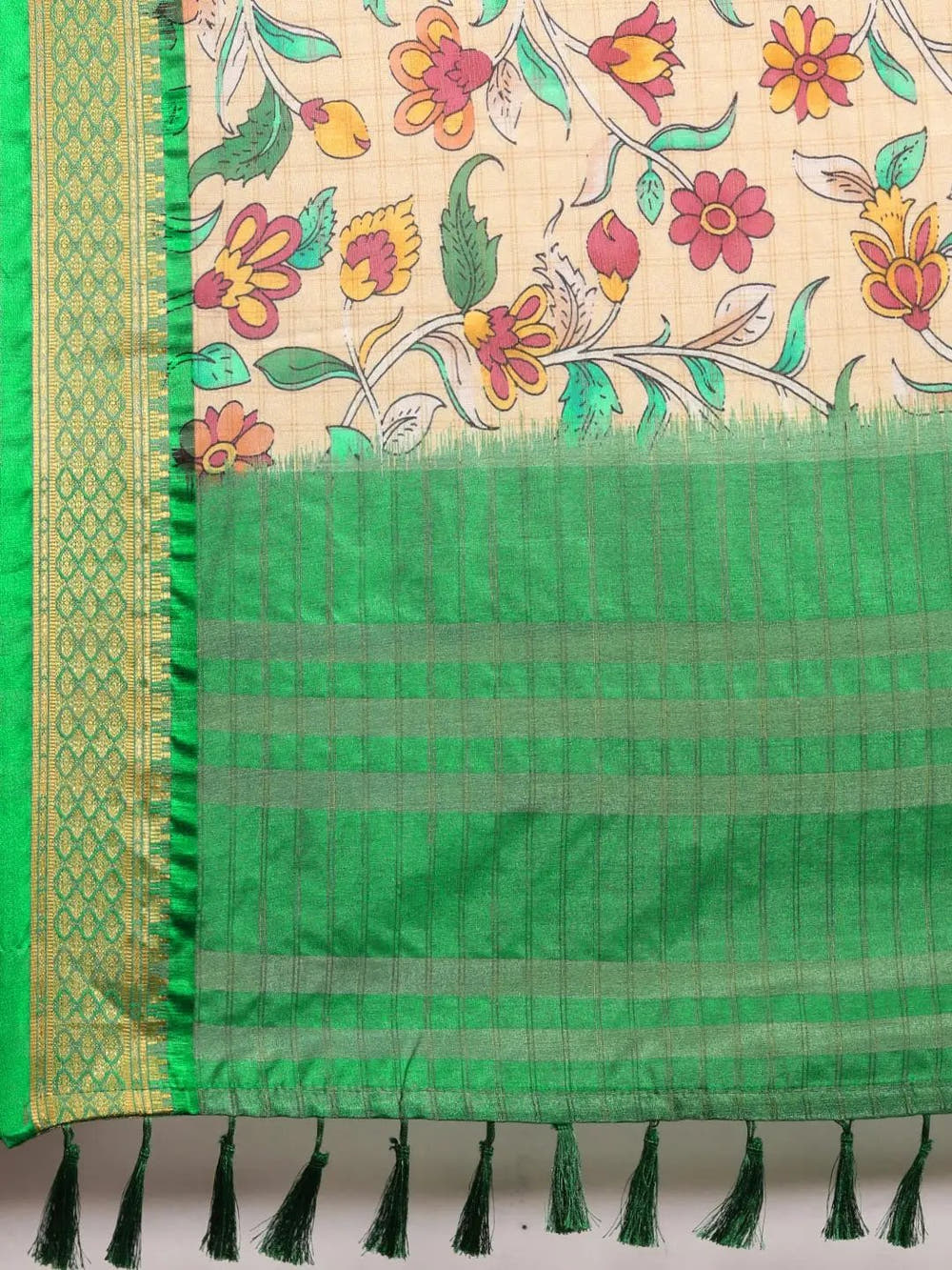 Attractive Lime Colour Kalamkari Digital Print Uppada Silk Saree