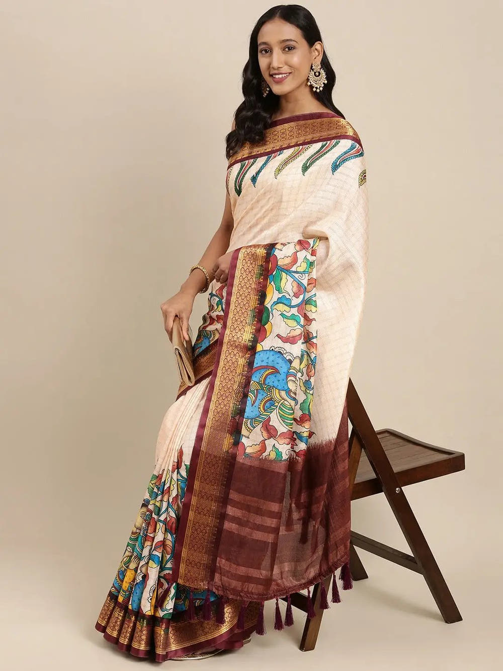 Brown Colour Kalamkari Digital Print Uppada Silk Saree