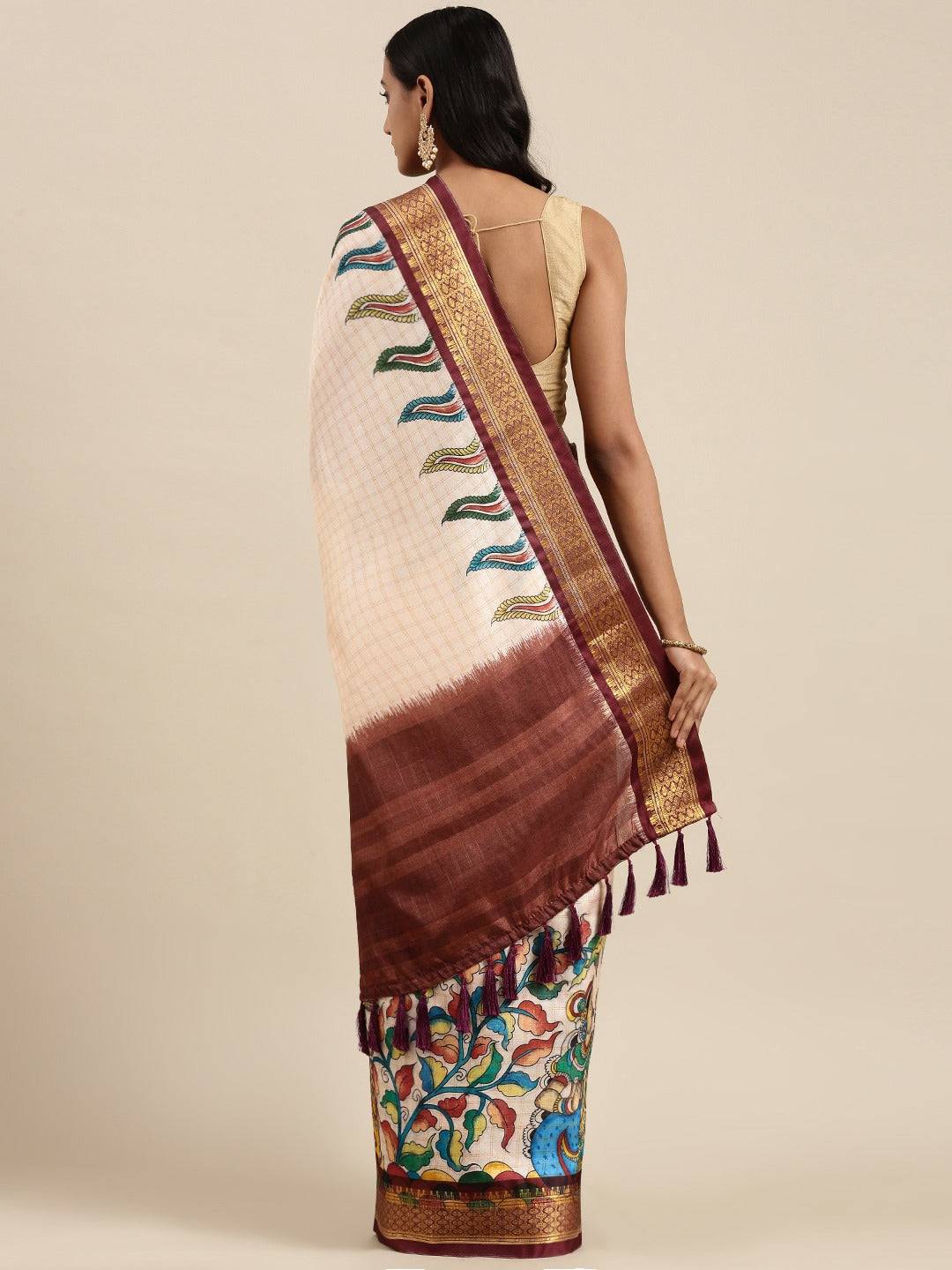 Brown Colour Kalamkari Digital Print Uppada Silk Saree