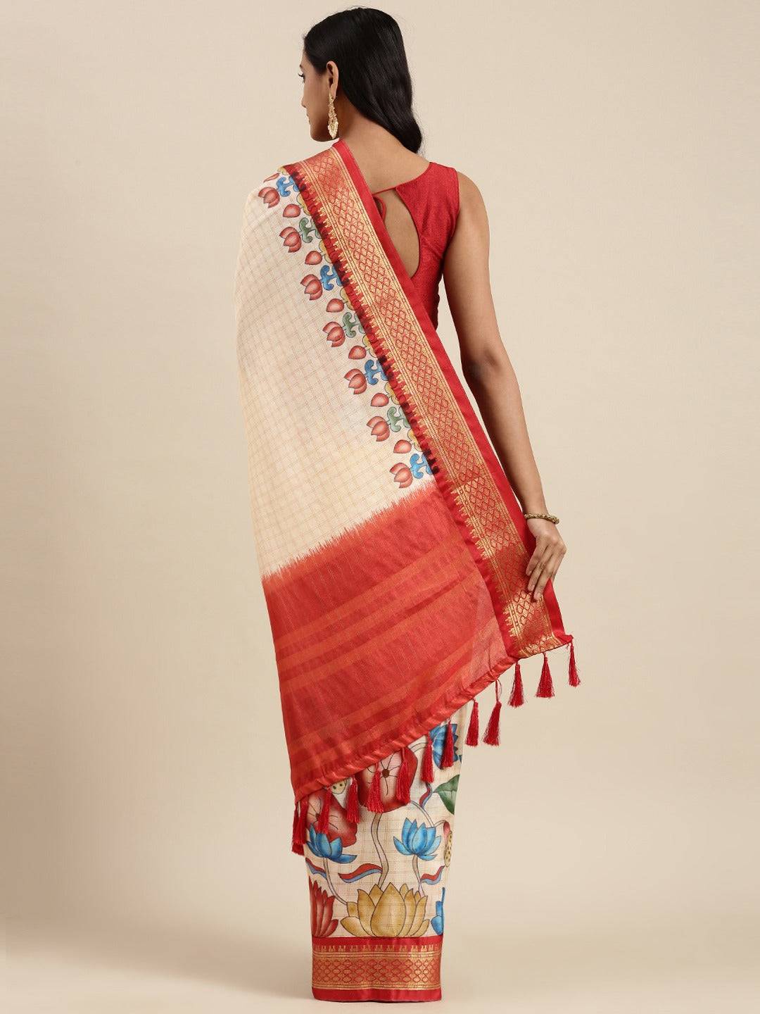 Red Colour Kalamkari Digital Print Uppada Silk Saree