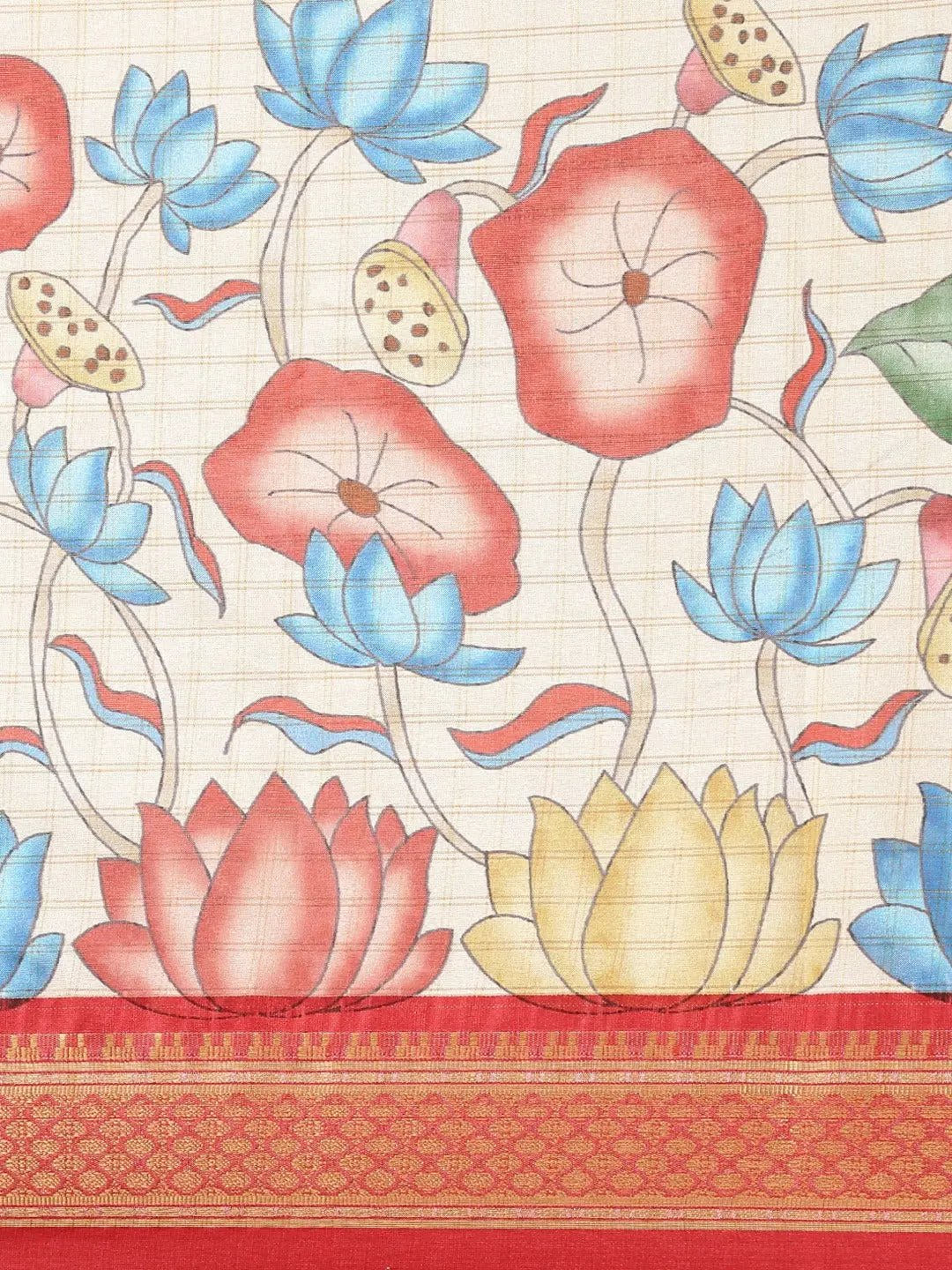 Red Colour Kalamkari Digital Print Uppada Silk Saree