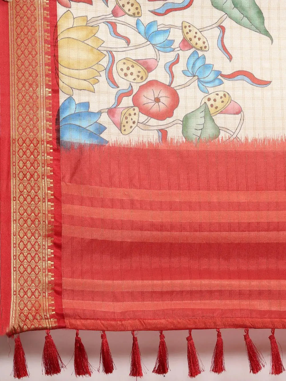 Red Colour Kalamkari Digital Print Uppada Silk Saree