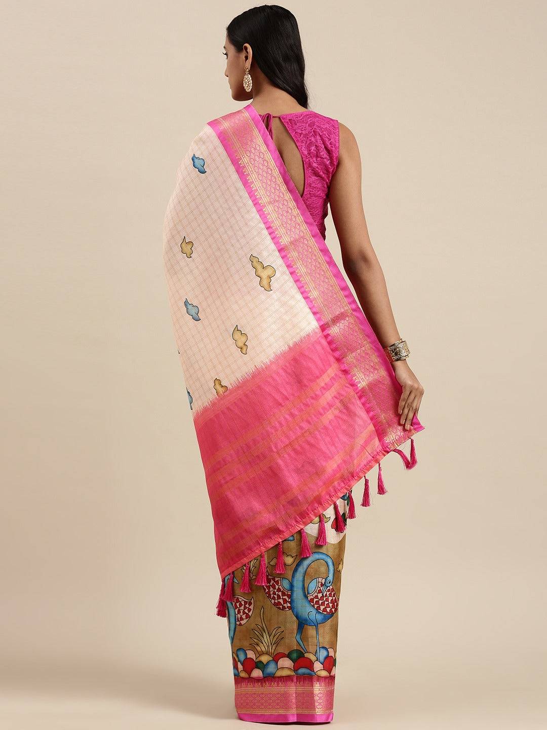 Pink Colour Kalamkari Digital Print Uppada Silk Saree