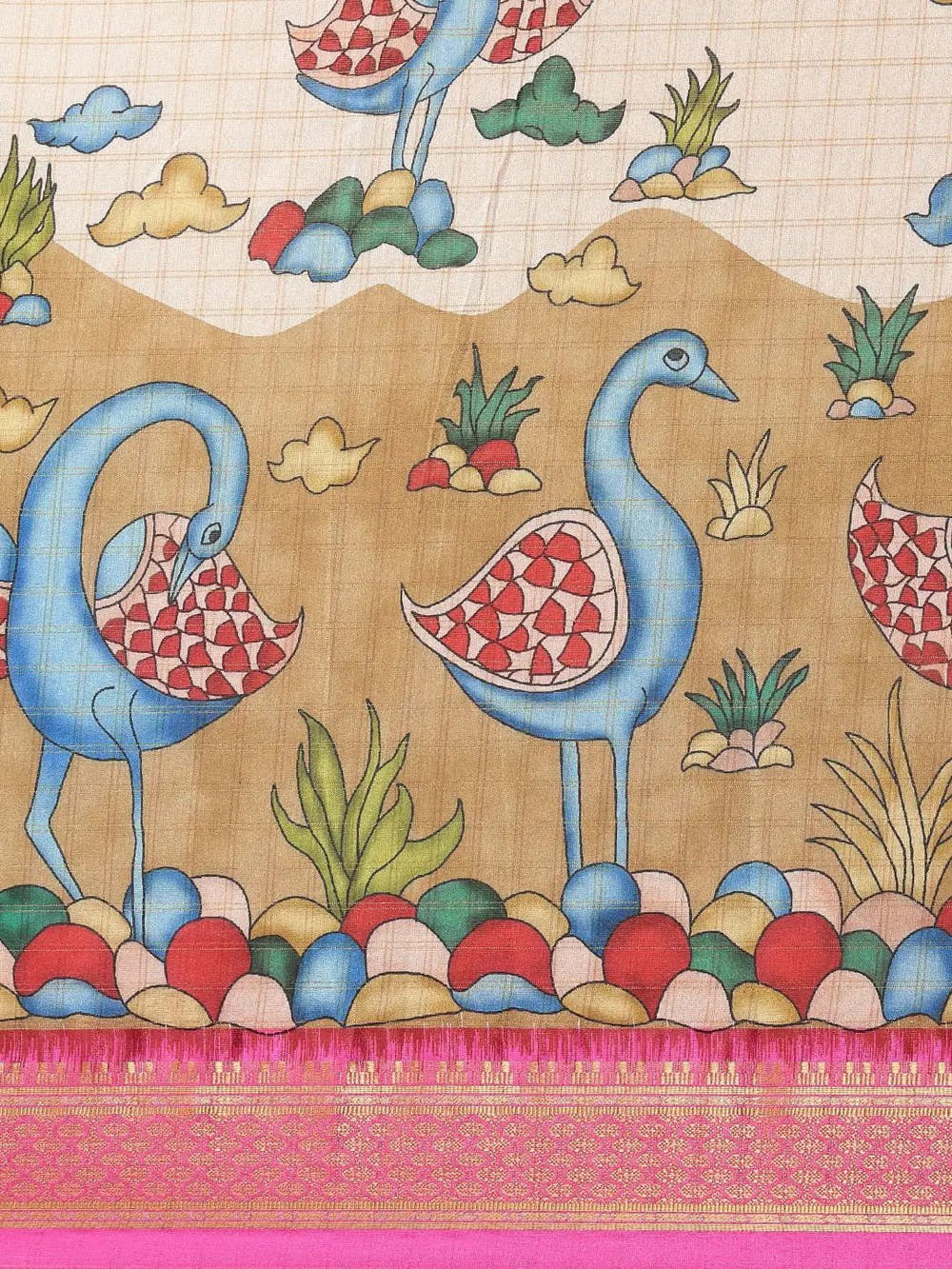 Pink Colour Kalamkari Digital Print Uppada Silk Saree