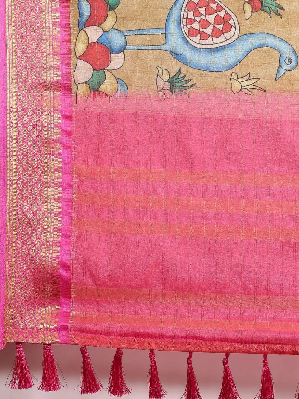 Pink Colour Kalamkari Digital Print Uppada Silk Saree