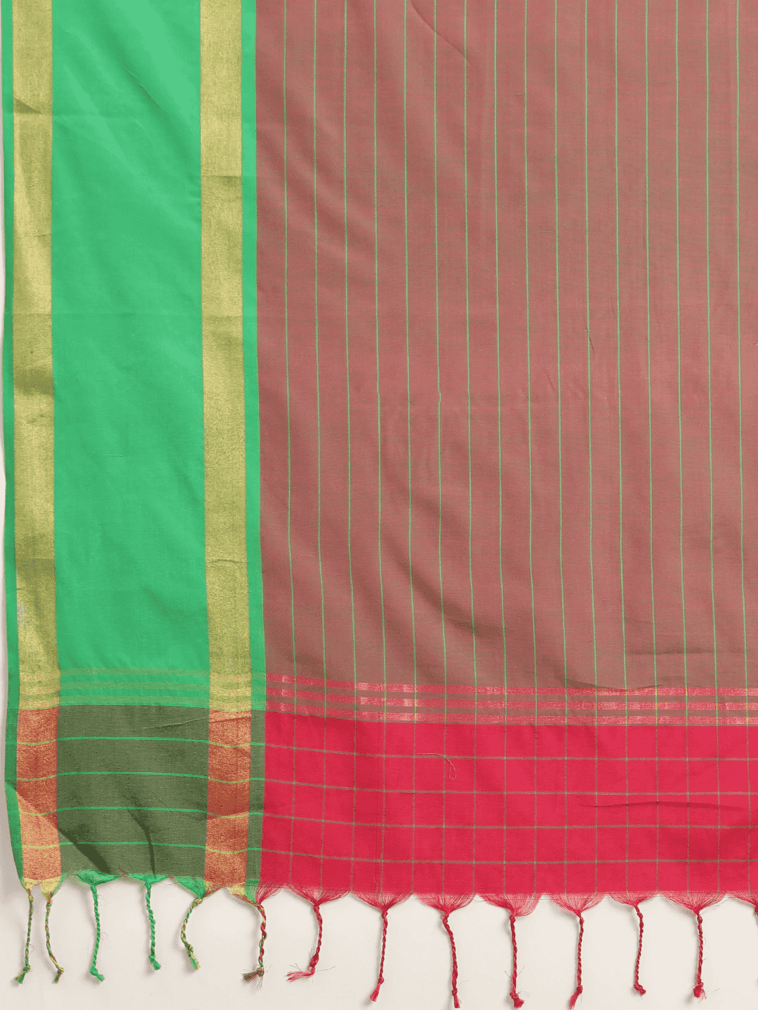 Stylish Red Colour Silk Cotton Checked And Zari Work Saree
