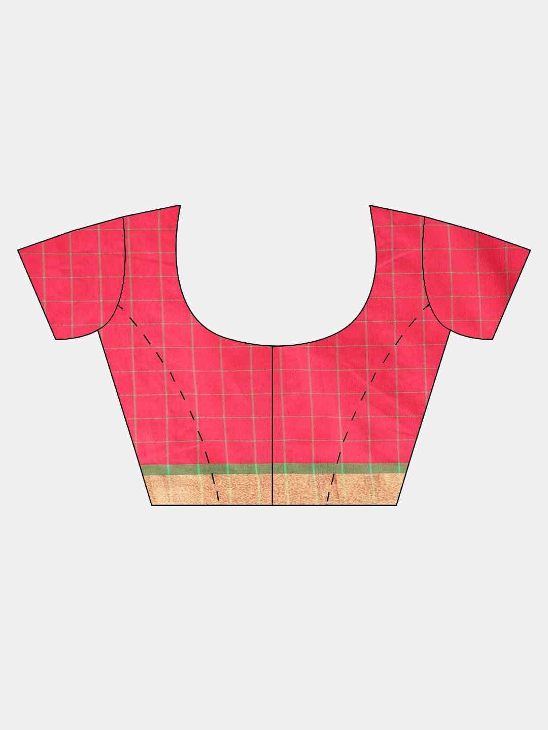 Stylish Red Colour Silk Cotton Checked And Zari Work Saree