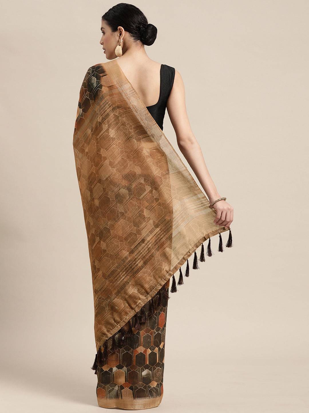 Exclusive Soft Linen Geometric Print Festive Wear Saree
