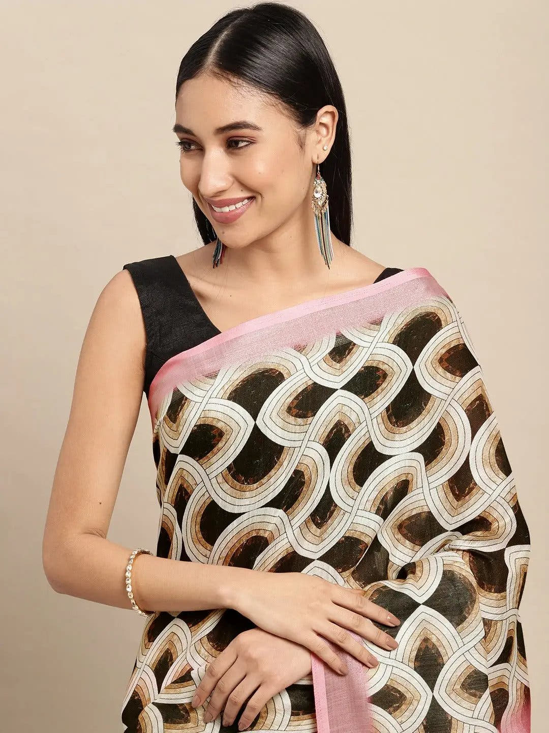 Exclusive Soft Linen Geometric  Print Festive Wear Saree