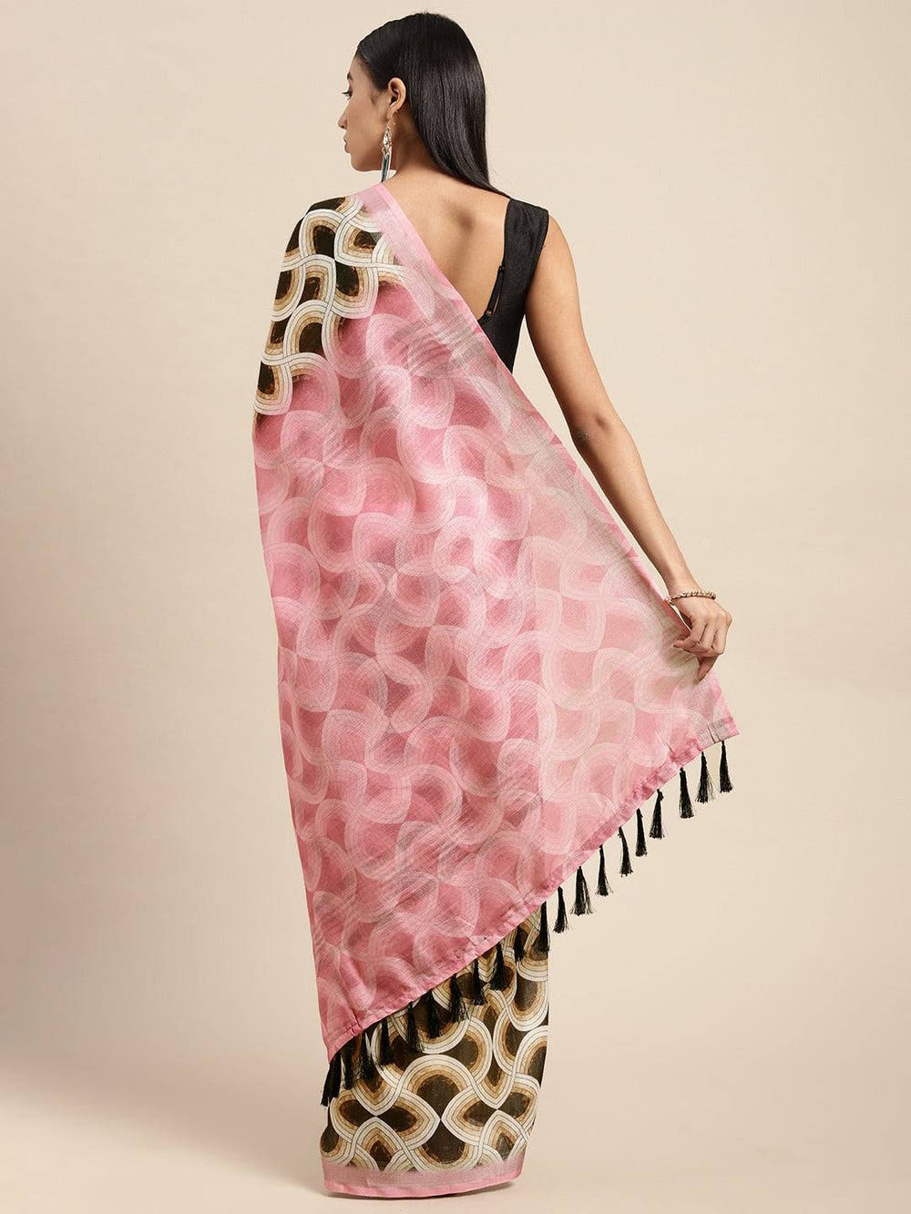 Exclusive Soft Linen Geometric  Print Festive Wear Saree