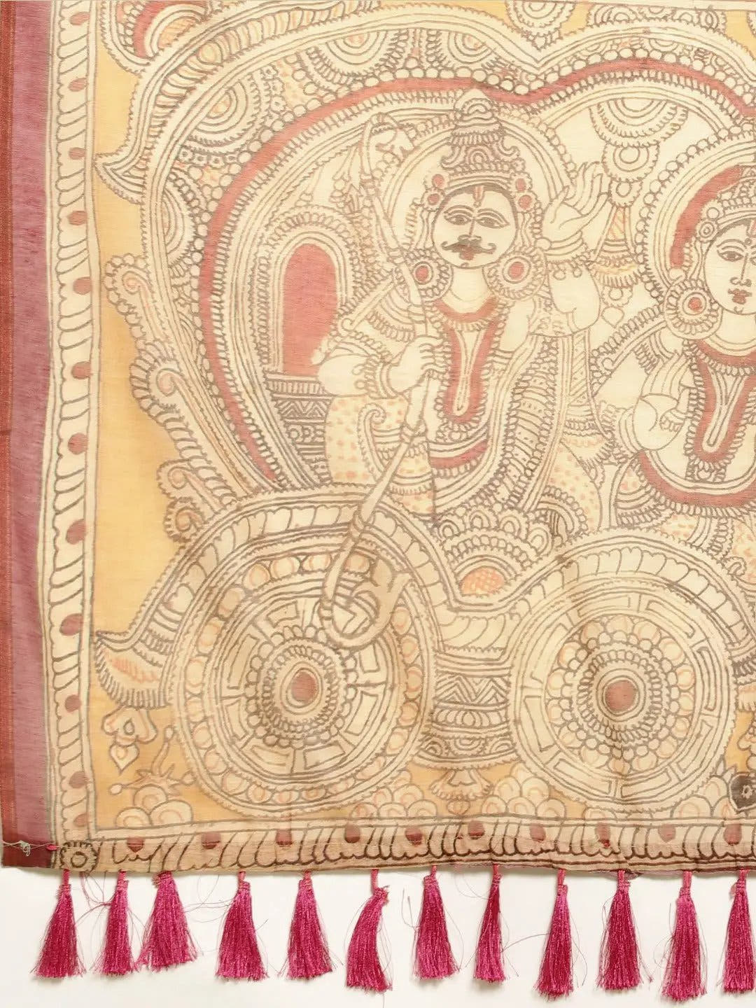Beautiful Digital Print Kalamakri Design Soft Linen Saree
