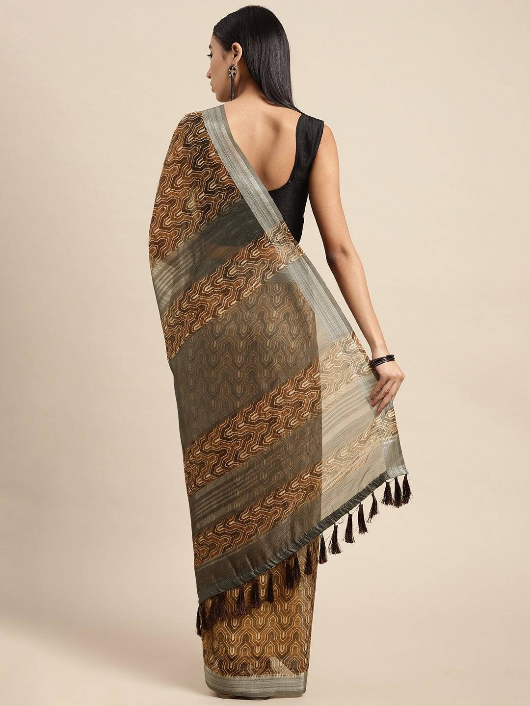 Brown Colour Soft Linen Digital Print Festive Wear Saree