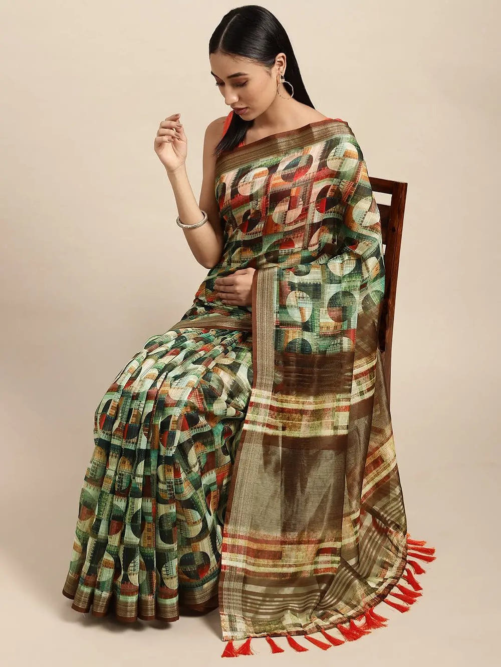 Exclusive Soft Linen Digital Print Festive Wear Saree