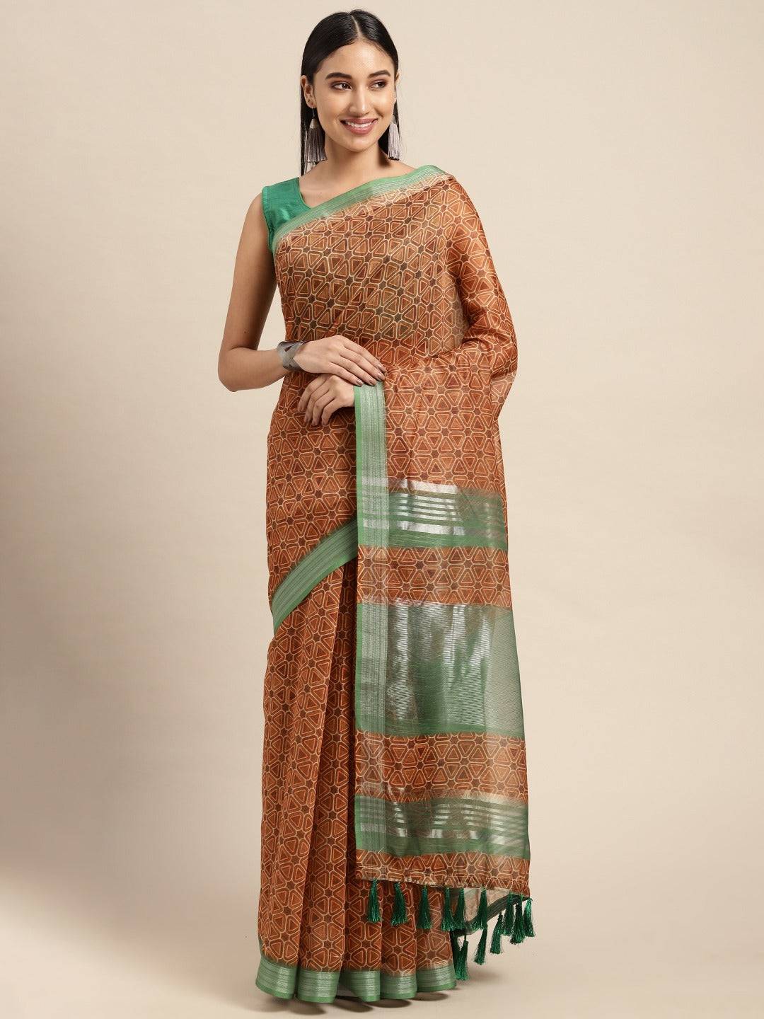 Brown Colour Soft Linen Digital Print Festive Wear Saree