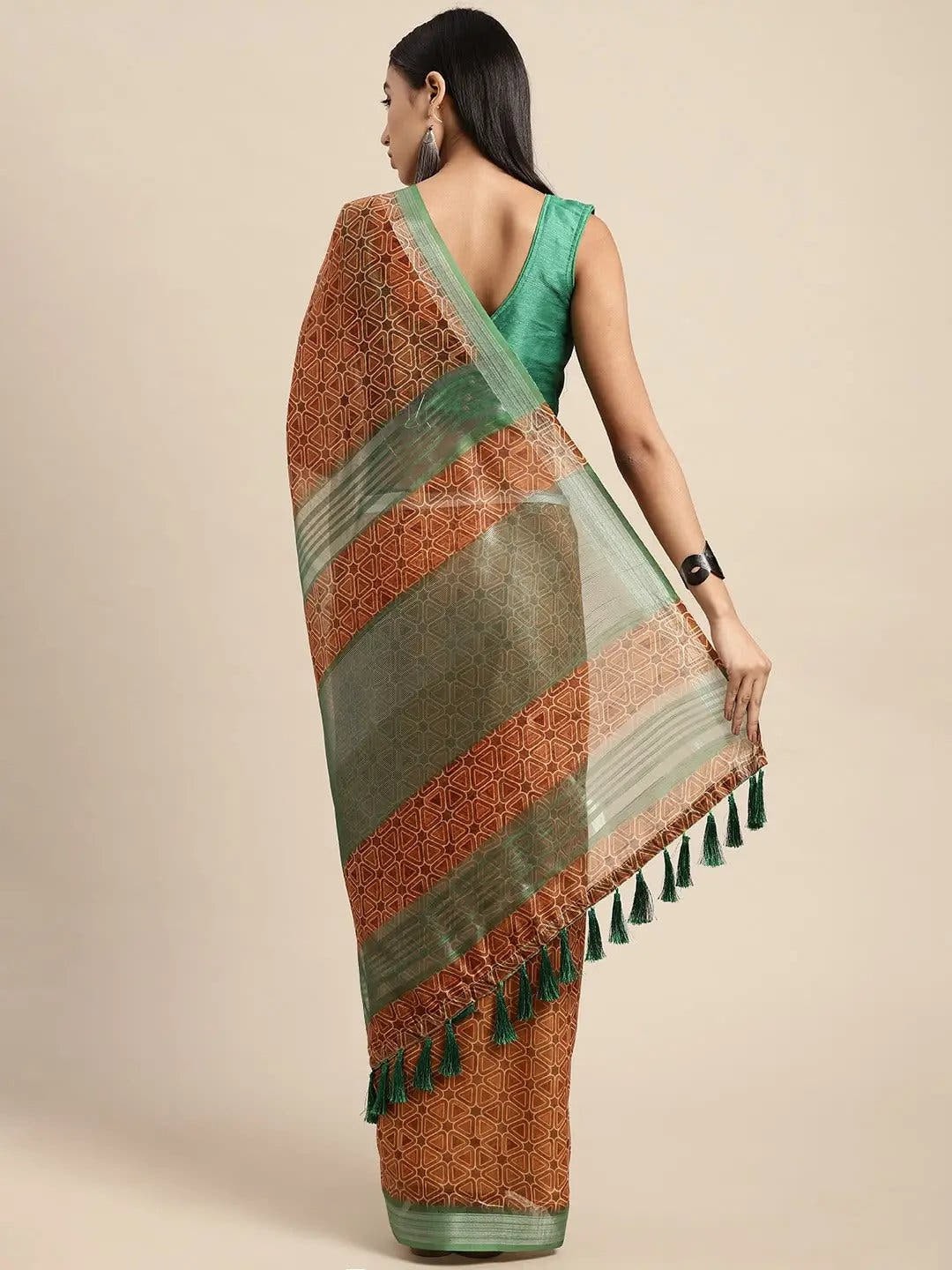 Brown Colour Soft Linen Digital Print Festive Wear Saree