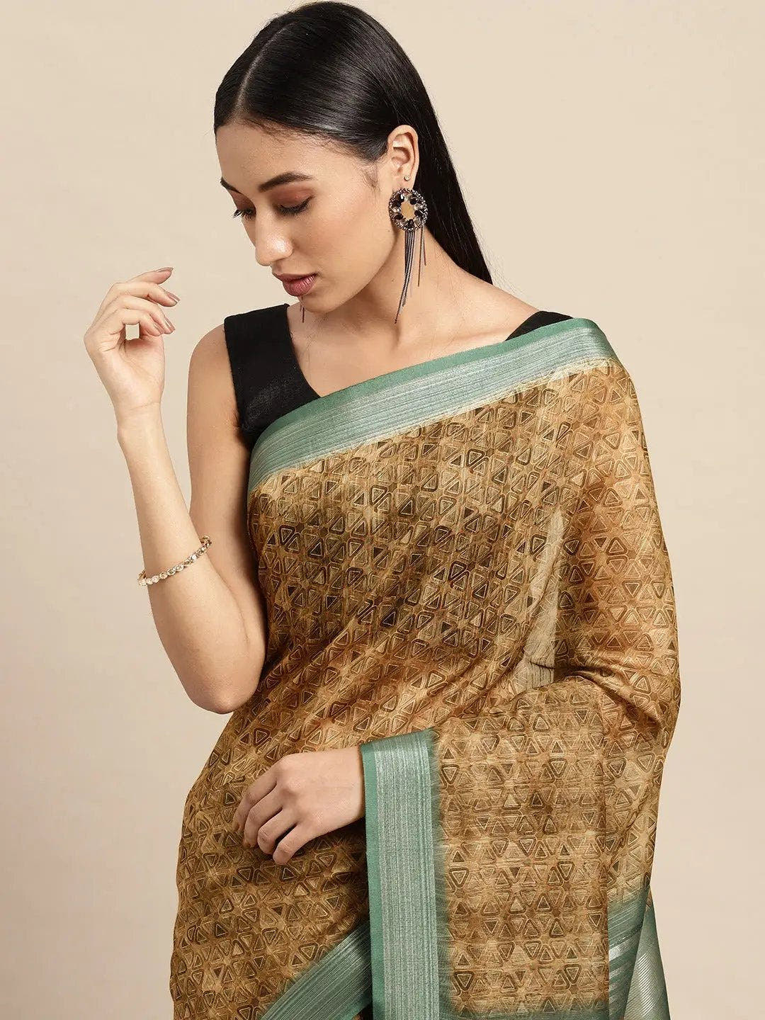 Exclusive Mustard Soft Linen Digital Print Festive Wear Saree