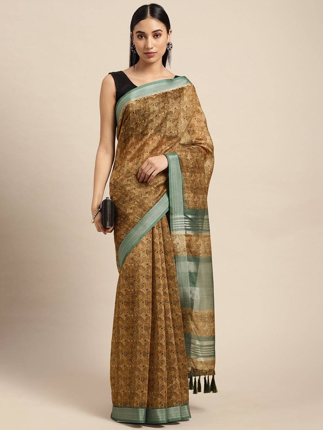 Exclusive Mustard Soft Linen Digital Print Festive Wear Saree