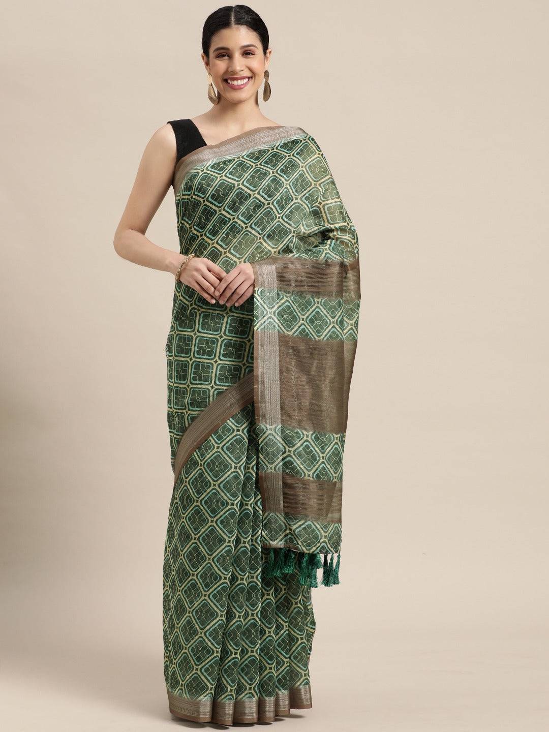 Exclusive Green Colour Soft Linen Digital Print Festive Wear Saree