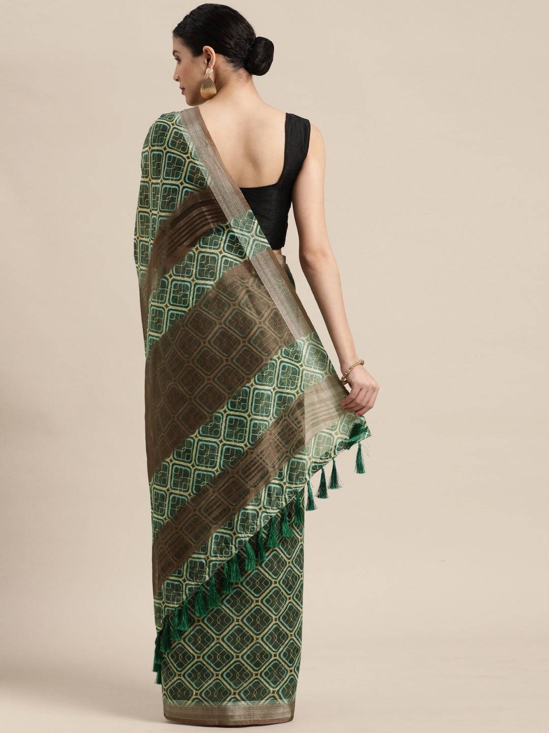 Exclusive Green Colour Soft Linen Digital Print Festive Wear Saree