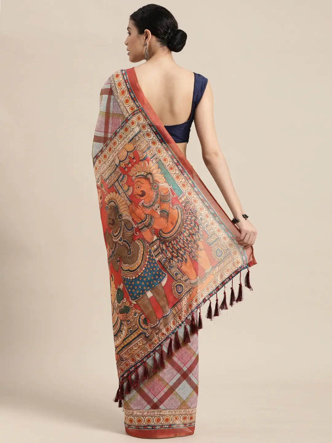 Beautiful Digital Print Kalamakri Design Soft Linen Saree