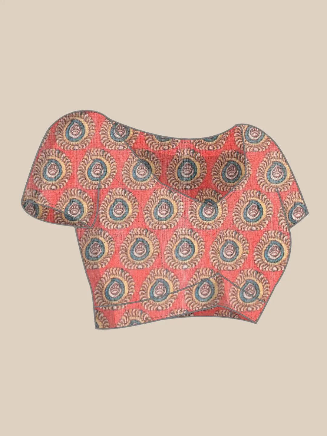 Beautiful Digital Print Kalamakri Design Soft Linen Saree