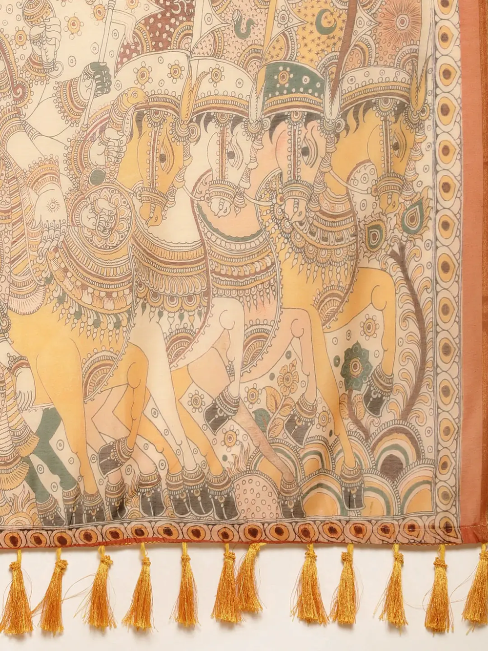 Traditional Digital Print Kalamakri Design Soft Linen Saree