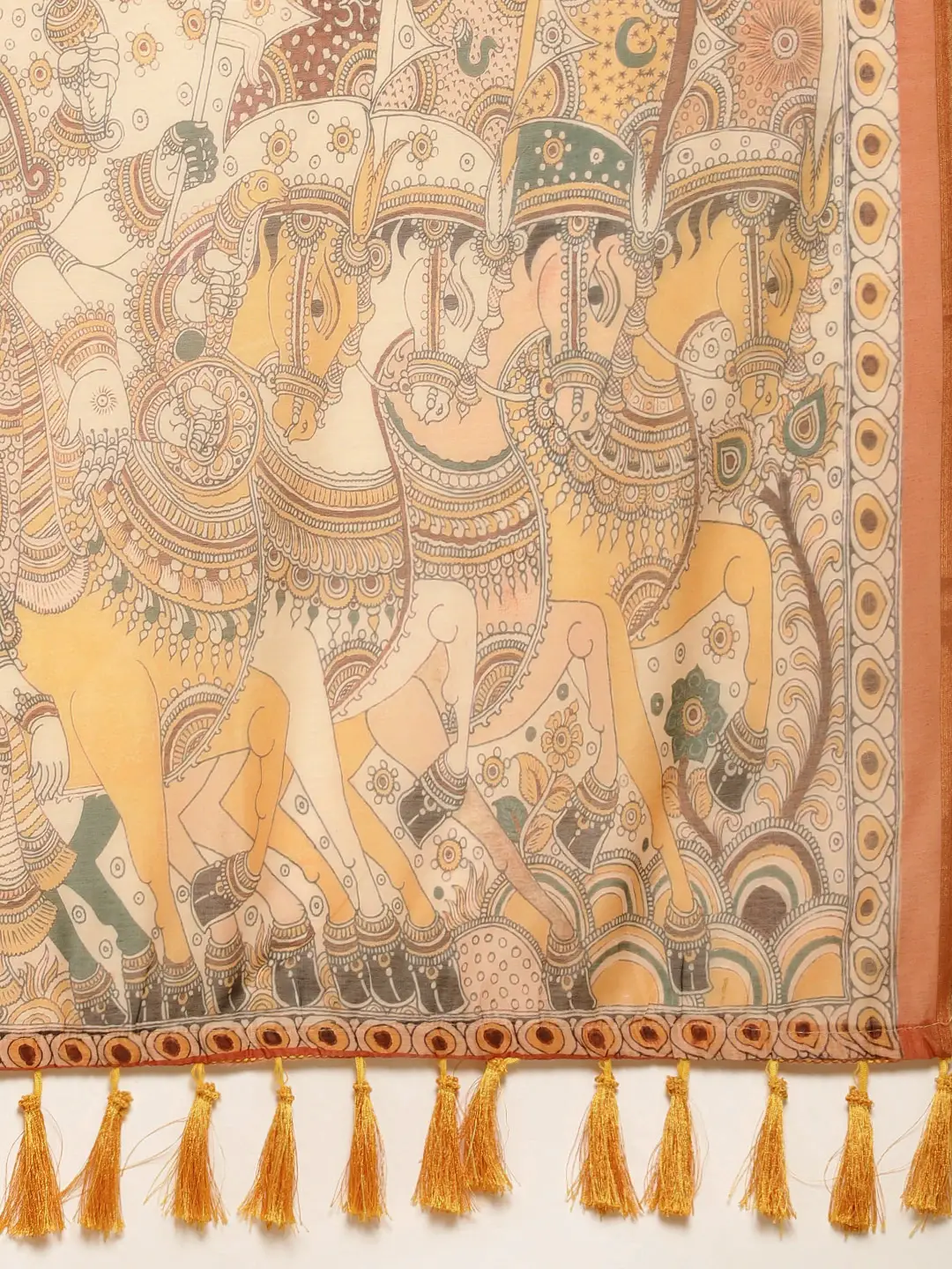Traditional Digital Print Kalamakri Design Soft Linen Saree