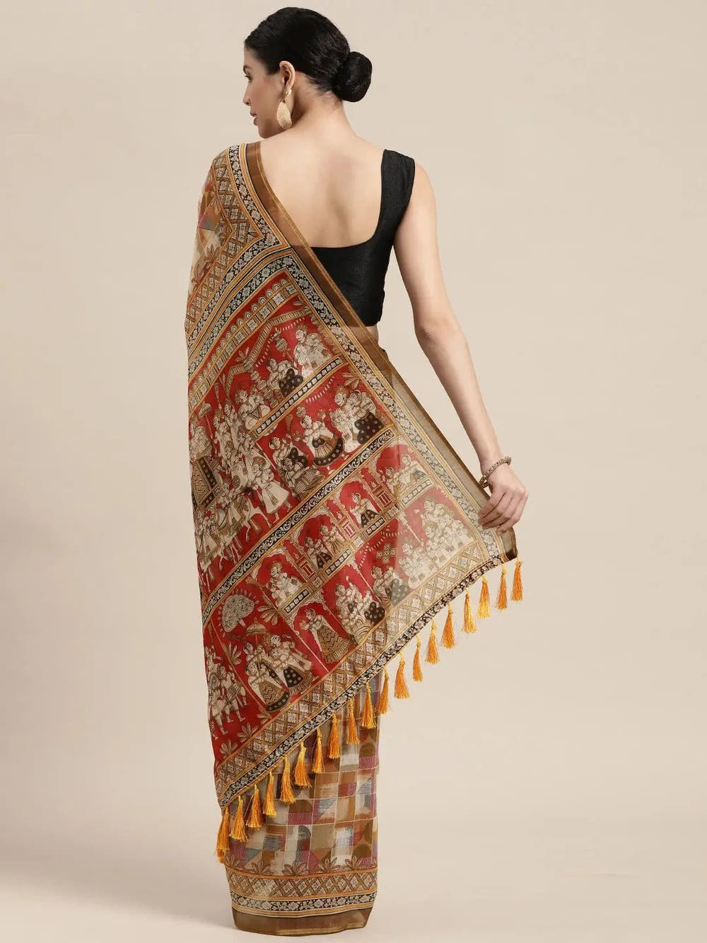 Latest Digital Print Kalamakri Design Soft Linen Saree