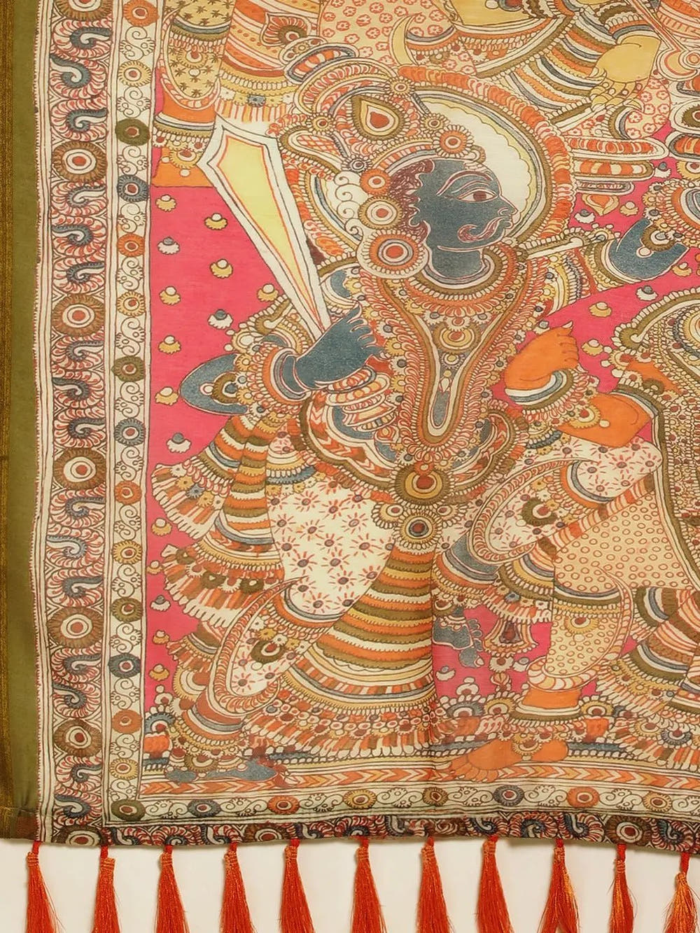 Beautiful Digital Print Kalamakri Design Soft Linen Saree