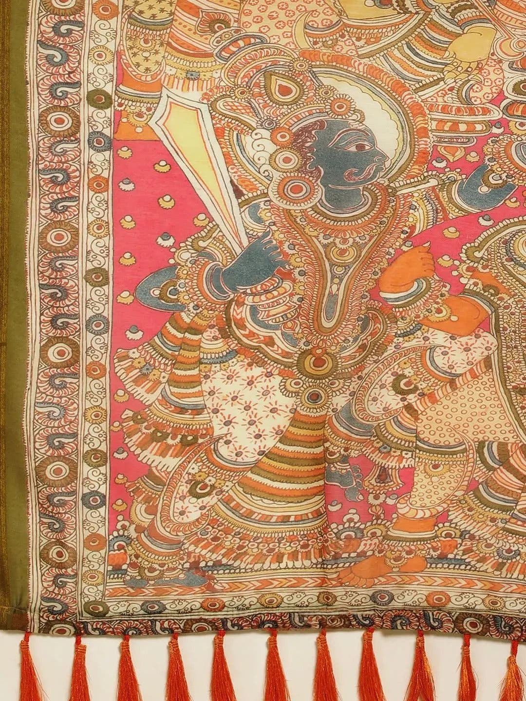 Beautiful Digital Print Kalamakri Design Soft Linen Saree