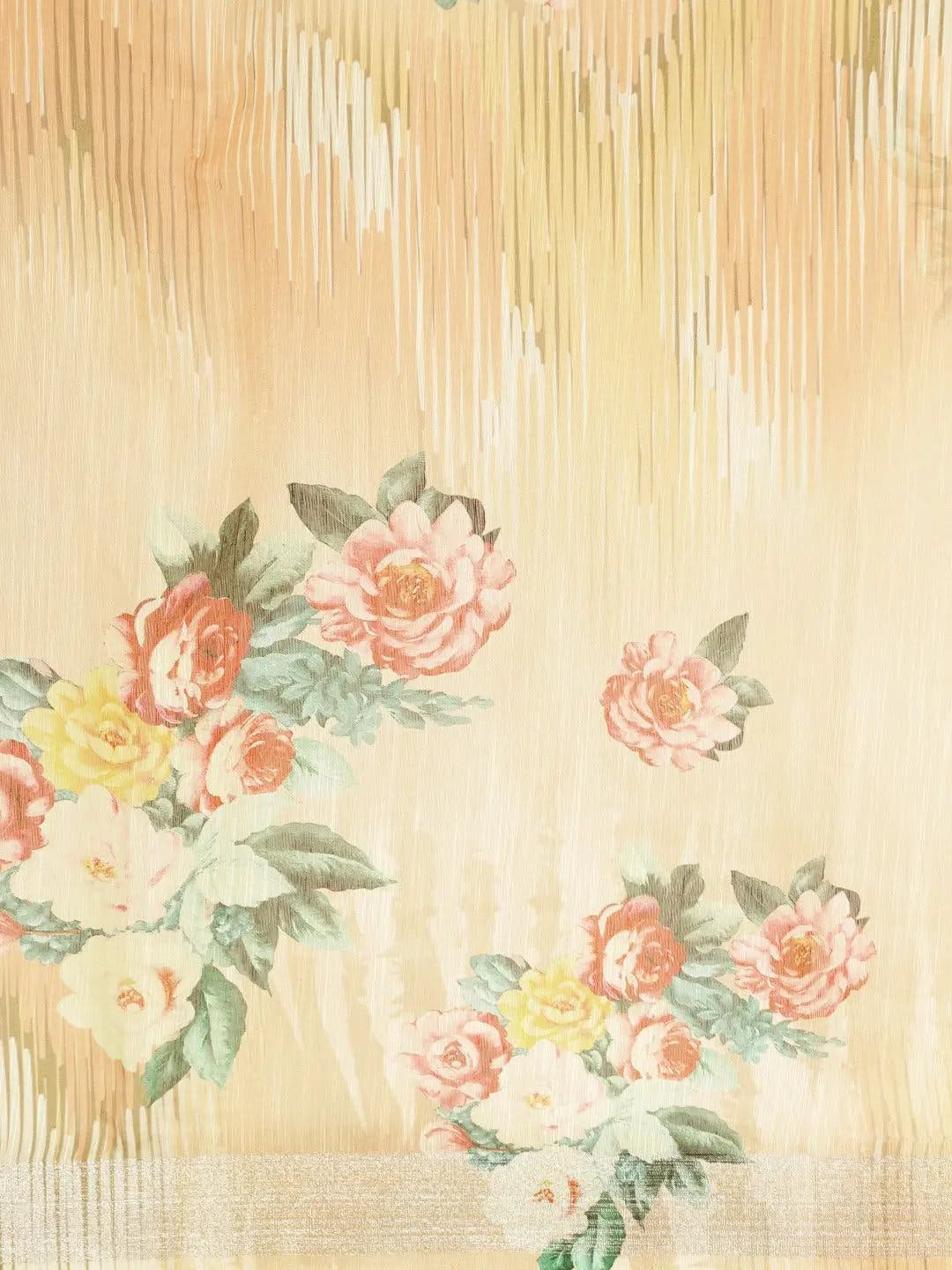 Beautiful Digital Flower Print Design Soft Linen Saree